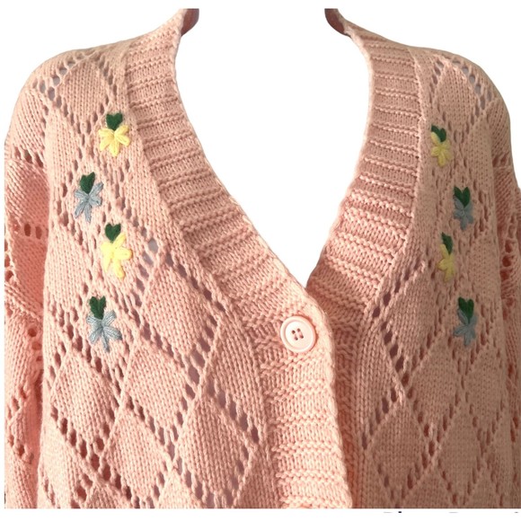 Woven Heart Pink Cardigan with floral details Size XS - Picture 4 of 8